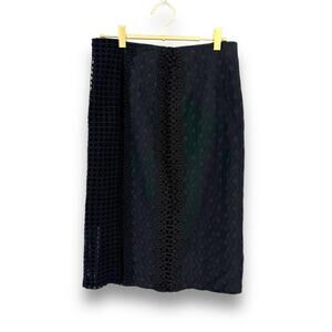 Rebecca Taylor Black Guipure Lace Pencil Skirt, Mid Length, Size 8